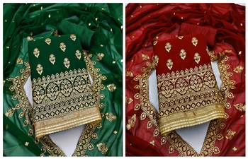Manvaa Women'S AWSOME Green And Maroon Color Heavy Zari Embrodiery Georgette Combo Dress Material 1