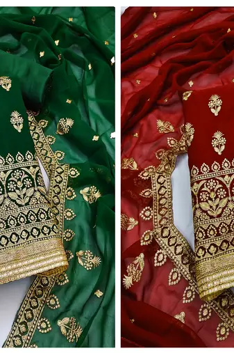 Manvaa Women'S AWSOME Green And Maroon Color Unstitched Heavy Zari Embrodiery Georgette Combo Dress Material 