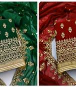 Manvaa Women'S AWSOME Green And Maroon Color Heavy Zari Embrodiery Georgette Combo Dress Material