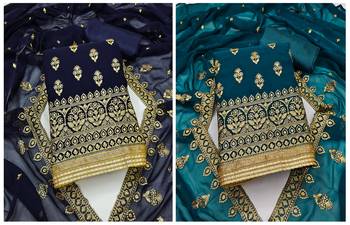 Manvaa Women'S elegant Navyblue And Rama Color Heavy Zari Embrodiery Georgette Combo Dress Material 1