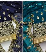 Manvaa Women'S elegant Navyblue And Rama Color Heavy Zari Embrodiery Georgette Combo Dress Material