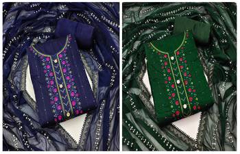 Manvaa Women'S modish Blue And Green Color Embrodiery Combo Dress Material 1