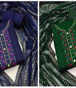Manvaa Women'S modish Blue And Green Color Unstitched Embrodiery Combo Dress Material 