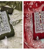 Manvaa Women'S lovely Maroon And Mehandi Color Organza Combo Dress Material