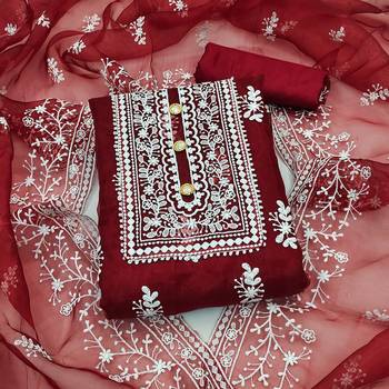 Manvaa Women'S lovely Maroon And Mehandi Color Organza Combo Dress Material 2
