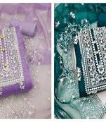 Manvaa Women'S charming Light Purple And Teal Blue Color Organza Combo Dress Material