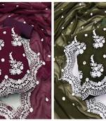 Manvaa Women'S polished Magenta And Mehandi Color Unstitched Georgette Combo Dress Material 