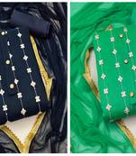 Manvaa Women'S AMAZING Blue And Sea Green Color Unstitched Embrodiered Combo Dress Material 