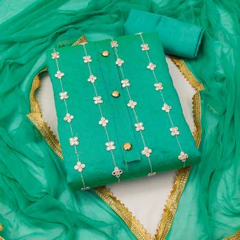 Manvaa Women'S AMAZING Blue And Sea Green Color Embrodiered Combo Dress Material 3