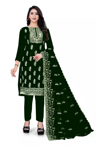 Manvaa Women'S EXCLUSIVE Green And Magenta Color Organza Combo Dress Material