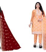 Manvaa Women'S AWSOME Maroon And Orange Color Organza Combo Dress Material