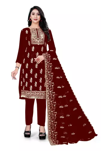 Manvaa Women'S AWSOME Maroon And Orange Color Organza Combo Dress Material