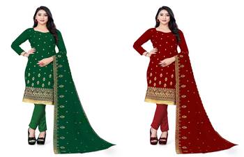 Manvaa Women'S stylish Green And Maroon Color Heavy Zari Embrodiery Georgette Combo Dress Material 1