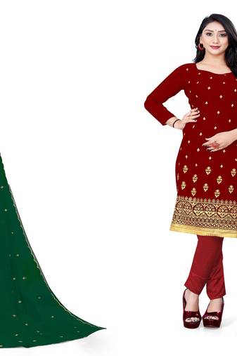 Manvaa Women'S stylish Green And Maroon Color Unstitched Heavy Zari Embrodiery Georgette Combo Dress Material 