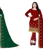 Manvaa Women'S stylish Green And Maroon Color Heavy Zari Embrodiery Georgette Combo Dress Material
