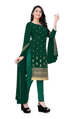 Manvaa Women'S stylish Green And Maroon Color Heavy Zari Embrodiery Georgette Combo Dress Material 4