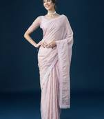 Kasee Women'S Embellished Sequinned With Printed Saree With Unstitched Blouse Piece