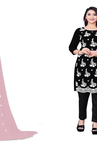 Manvaa Women'S dignified Baby Pink And Black Color Unstitched Georgette Combo Dress Material 