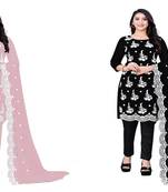 Manvaa Women'S dignified Baby Pink And Black Color Unstitched Georgette Combo Dress Material 