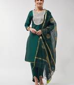 Pannkh women's festive solid lace yoke kurta with matching dupatta and pant set