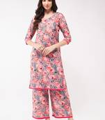 Pannkh women's digital floral printed kurta with palazzo set
