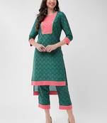 Pannkh women's wedding inspired allover printed yoke with lace insert kurta with pant set