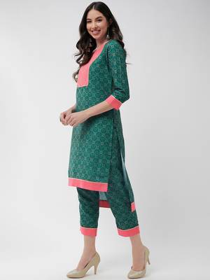 Pannkh women's wedding inspired allover printed yoke with lace insert kurta with pant set 2