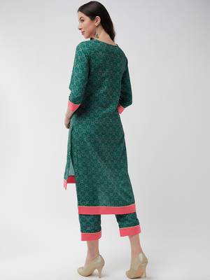 Pannkh women's wedding inspired allover printed yoke with lace insert kurta with pant set 3