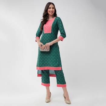 Pannkh women's wedding inspired allover printed yoke with lace insert kurta with pant set 5