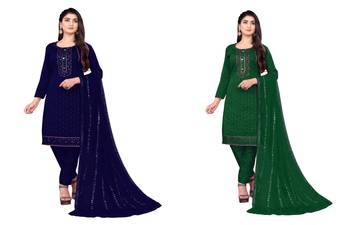Manvaa Women'S charming Blue And Green Color Embrodiery Combo Dress Material 1