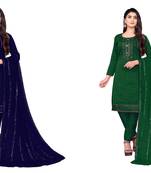 Manvaa Women'S charming Blue And Green Color Unstitched Embrodiery Combo Dress Material 