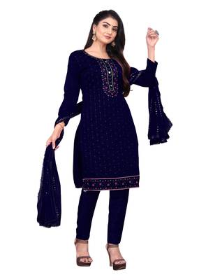 Manvaa Women'S charming Blue And Green Color Embrodiery Combo Dress Material 4