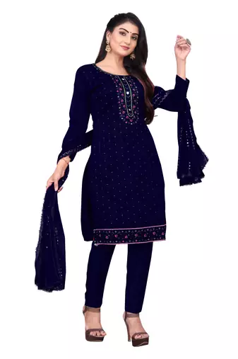 Manvaa Women'S charming Blue And Green Color Embrodiery Combo Dress Material