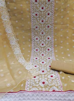 Manvaa Women'S polished Beige And Baby Pink Color Organja Combo Dress Material 4