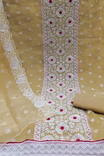 Manvaa Women'S polished Beige And Baby Pink Color Organja Combo Dress Material