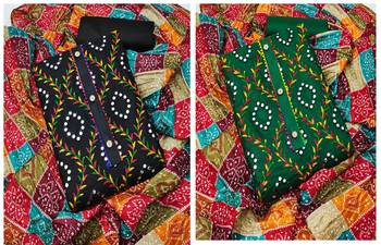 Manvaa Women'S AMAZING Black And Green Color EmbroideredCombo Dress Material 1