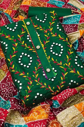 Manvaa Women'S AMAZING Black And Green Color EmbroideredCombo Dress Material