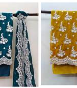 Manvaa Women'S modish Teal Blue And Mutered Color Unstitched Georgette Combo Dress Material 