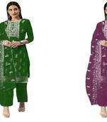 Manvaa Women'S lovely Green And Magenta Color Organza Combo Dress Material