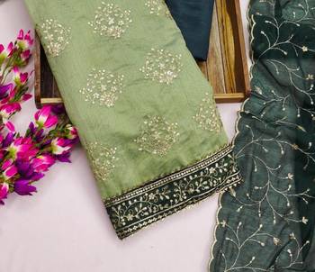 Psvan Parrot Green Chanderi Cotton With Beautiful Embroidery Work Salwar And Dupatta For Women  3