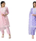 Manvaa Women'S polished Light Purple And Pink Color Organza Combo Dress Material