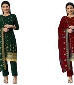 Manvaa Women'S high-class Green And Maroon Color Heavy Zari Embrodiery Georgette Combo Dress Material