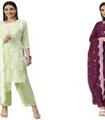 Manvaa Women'S BEAUTIFULL Light Green And Magenta Color Unstitched Georgette Combo Dress Material 