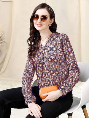 Navy blue mustard geometric print golden show button satin stiched Shirt 1