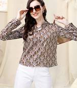 Brown off white ikkat print golden show button satin stiched Shirt