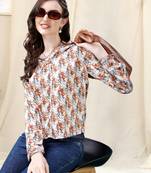 White multicolor geometric print golden show button satin stiched Shirt