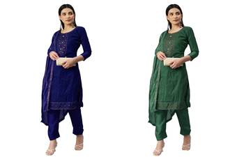 Manvaa Women'S AMAZING Blue And Green Color Embrodiery Combo Dress Material 1