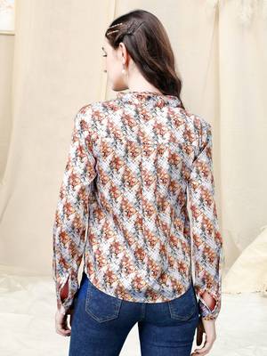 White multicolor geometric print golden show button satin stiched Shirt 4