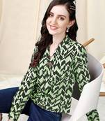 Parrot green geometric print golden show button polyester stiched Shirt