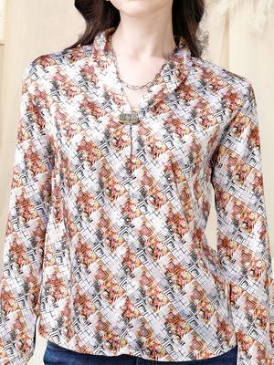 White multicolor geometric print golden show button satin stiched Shirt 5